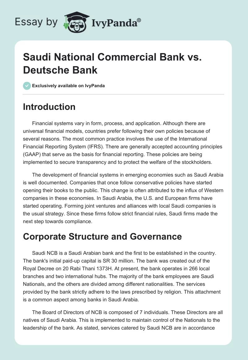 Saudi National Commercial Bank vs. Deutsche Bank. Page 1