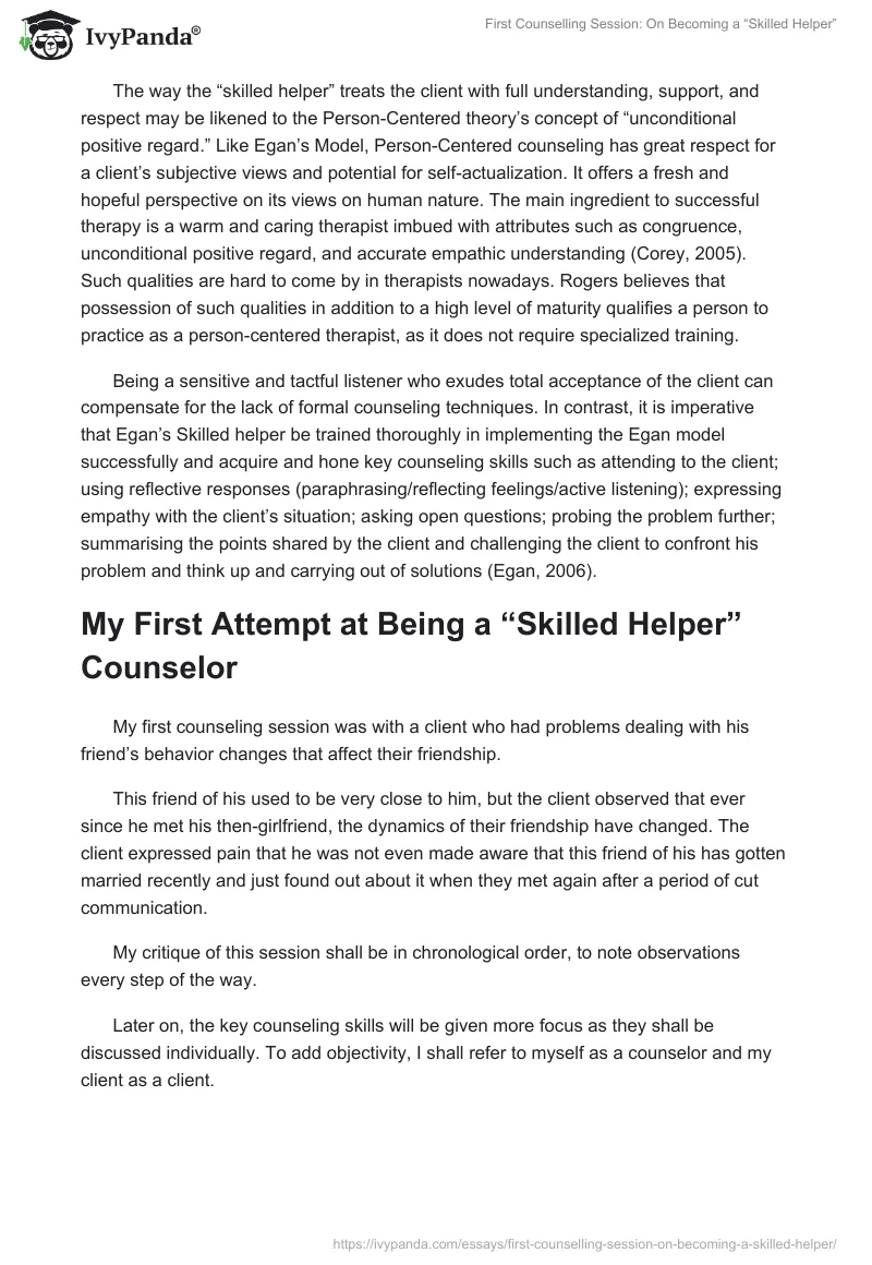 First Counselling Session: On Becoming a “Skilled Helper”. Page 2
