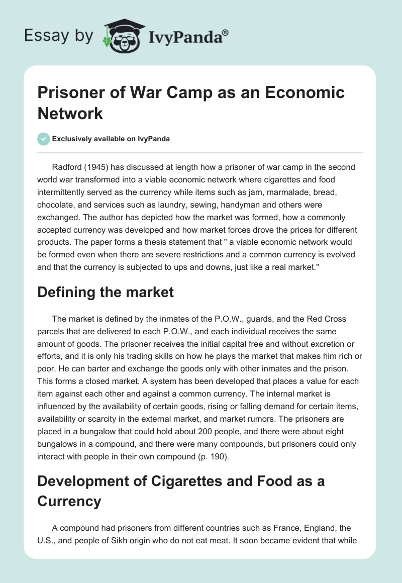 Prisoner of War Camp as an Economic Network. Page 1