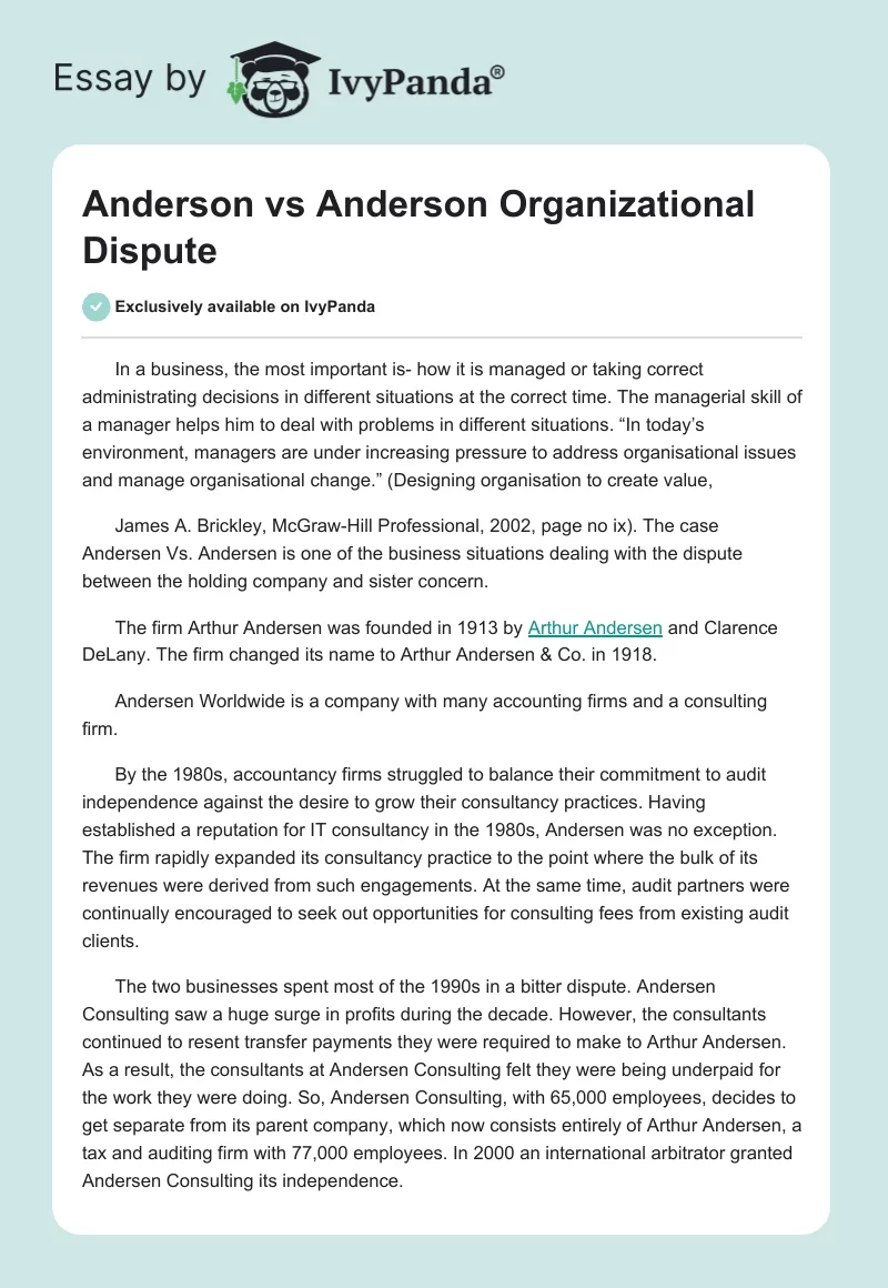 Anderson vs Anderson Organizational Dispute. Page 1