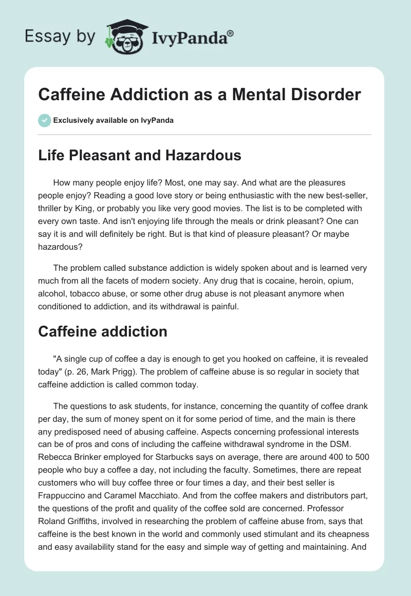 Caffeine Addiction as a Mental Disorder. Page 1
