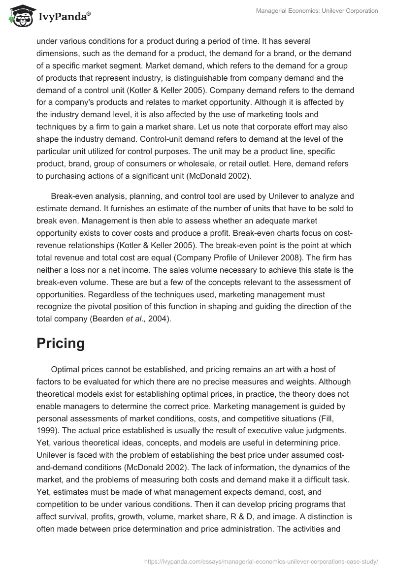 Managerial Economics: Unilever Corporation. Page 3