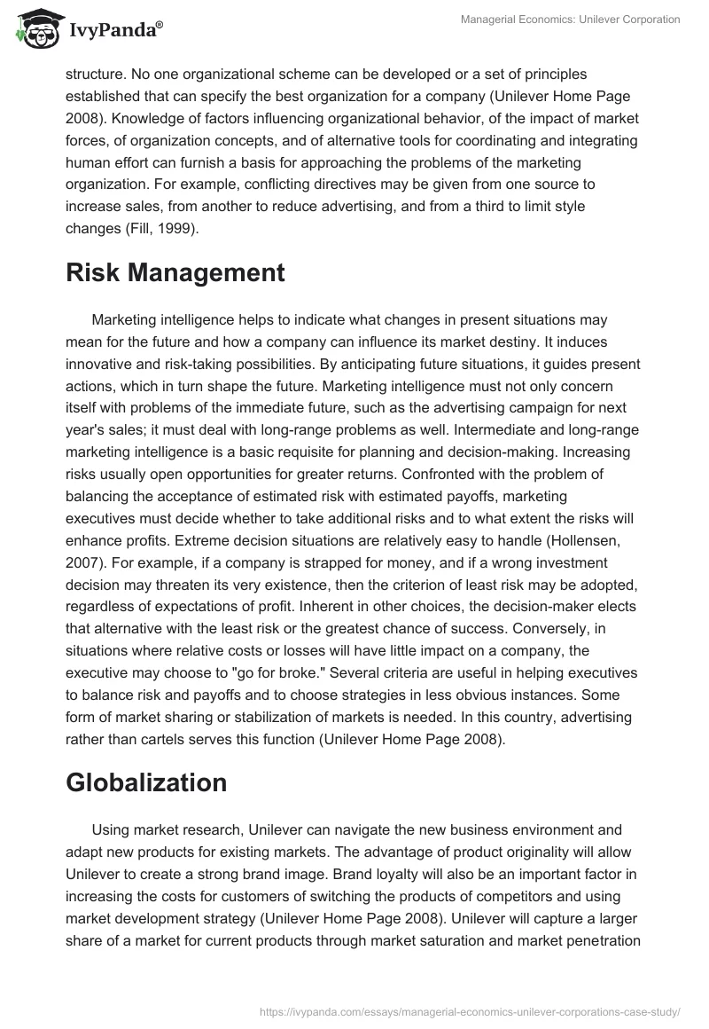 Managerial Economics: Unilever Corporation. Page 5