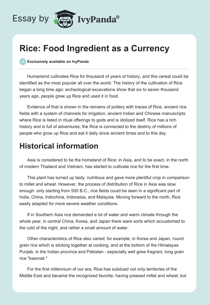 Rice: Food Ingredient as a Currency. Page 1