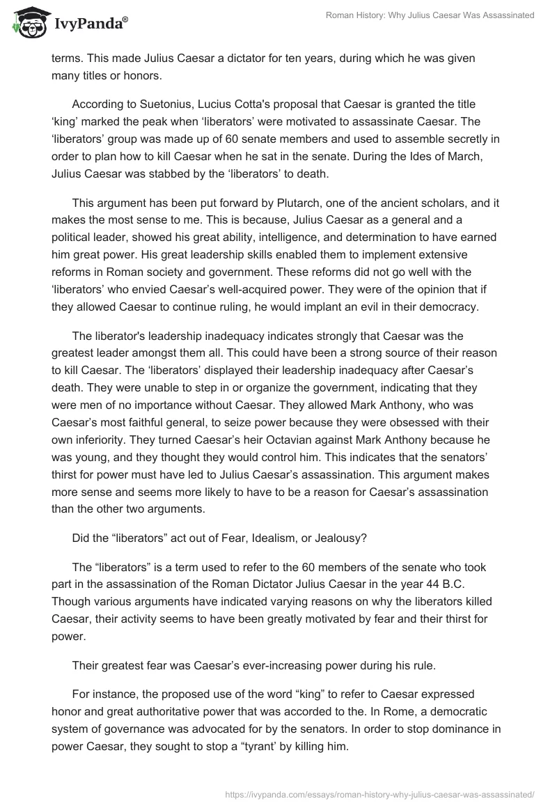 Roman History: Why Julius Caesar Was Assassinated. Page 4