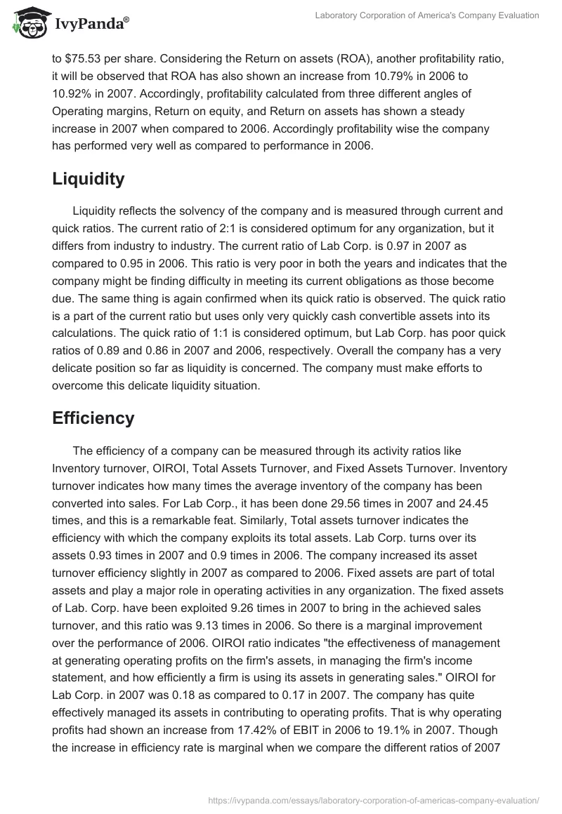 Laboratory Corporation of America's Company Evaluation. Page 3
