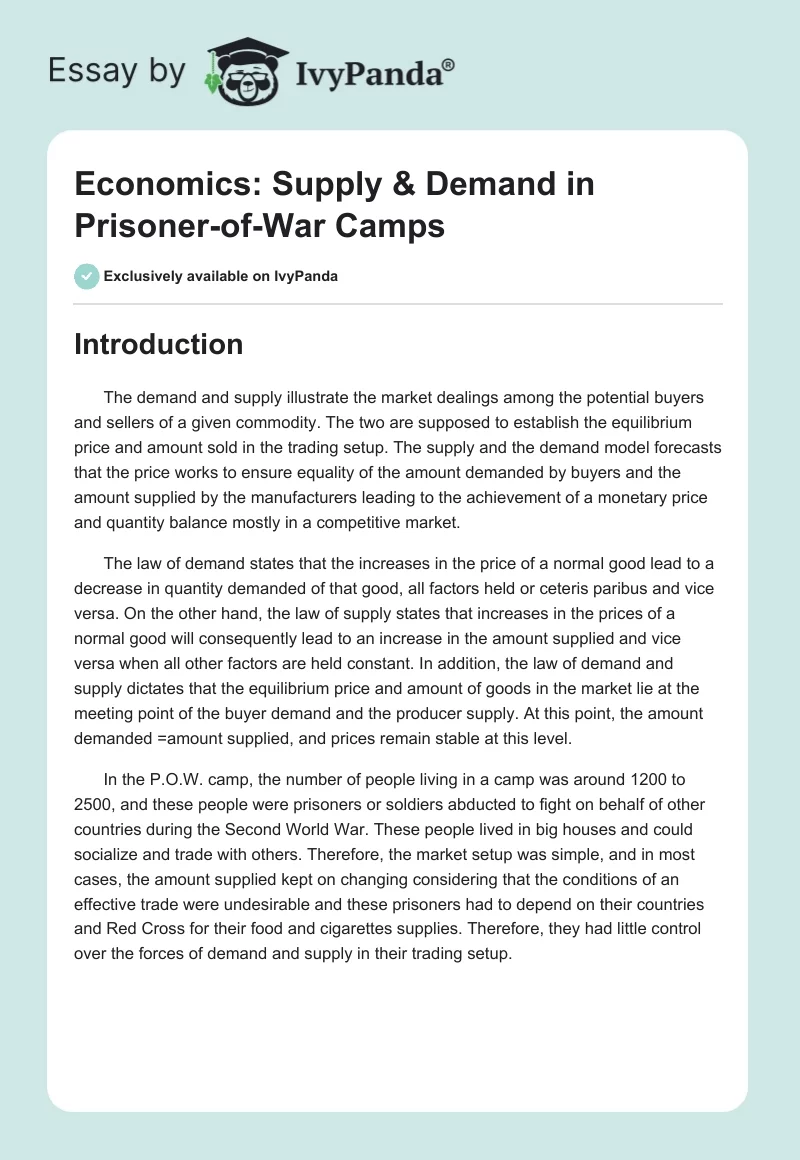 Economics: Supply & Demand in Prisoner-of-War Camps. Page 1