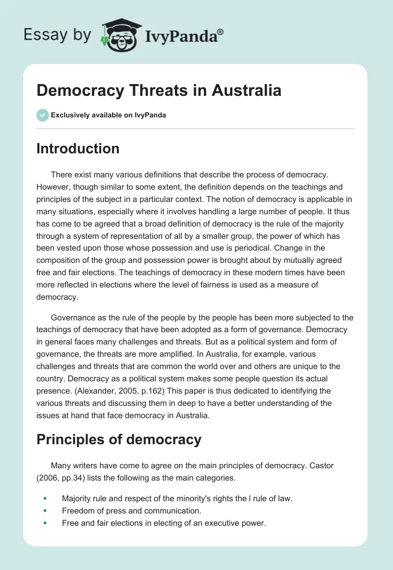 Democracy Threats in Australia. Page 1