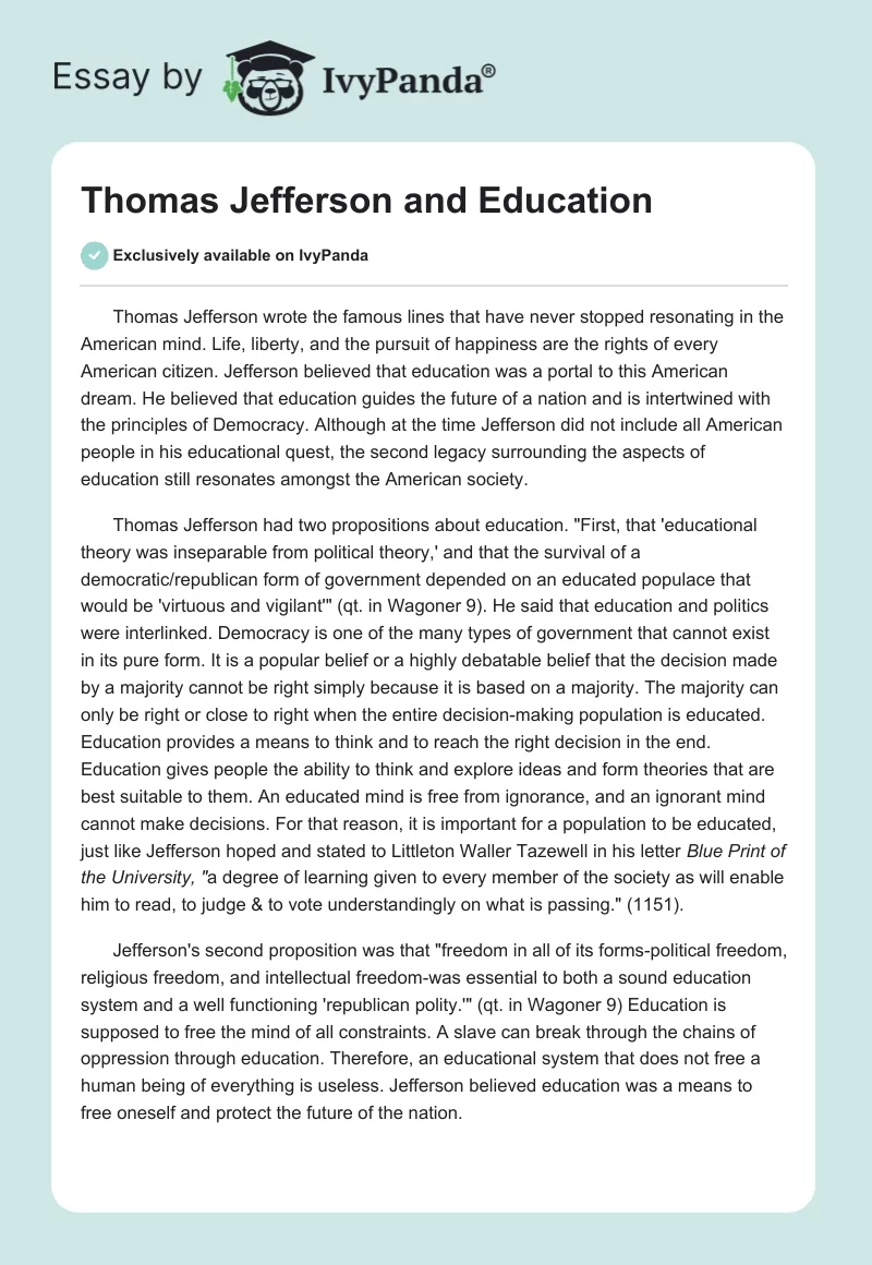Thomas Jefferson and Education. Page 1
