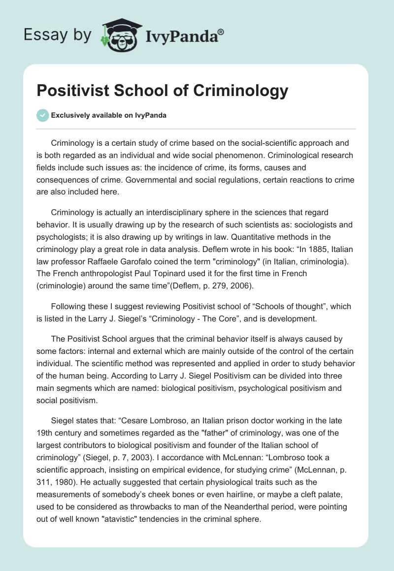 Positivist School of Criminology. Page 1