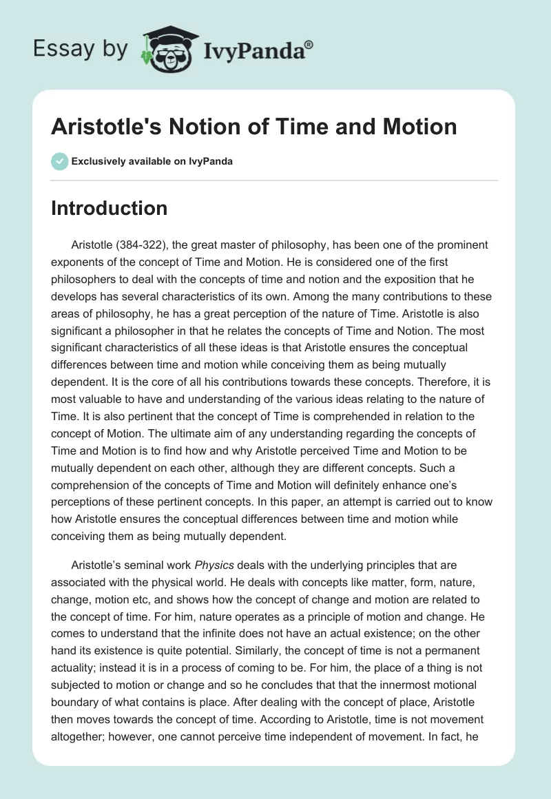 Aristotle's Notion of Time and Motion. Page 1