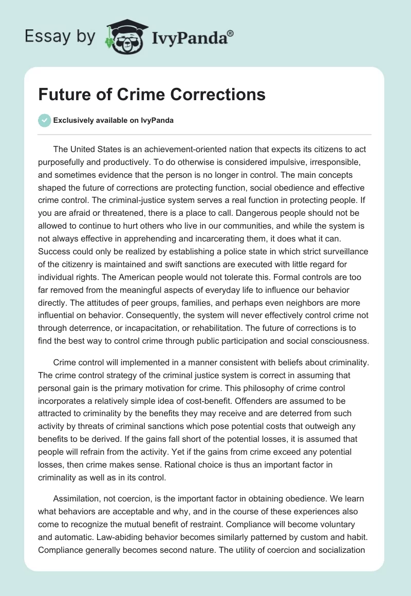 Future of Crime Corrections. Page 1