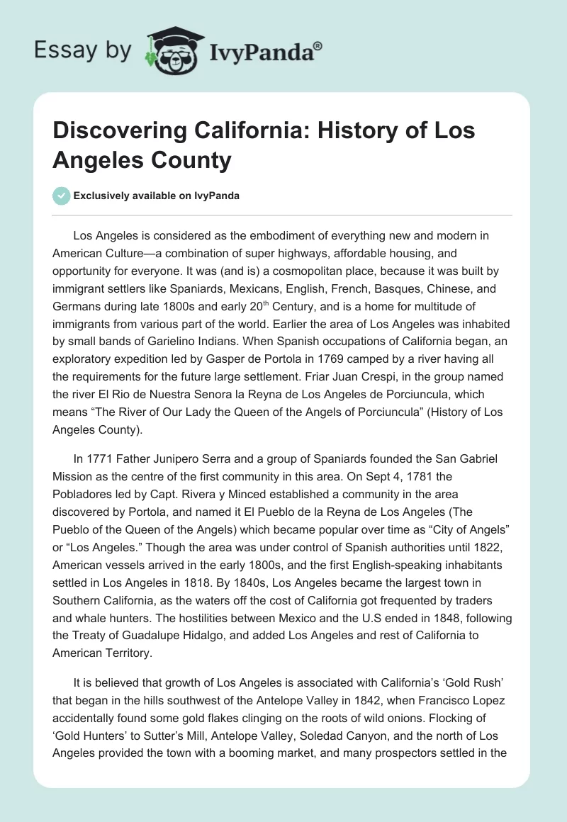 Discovering California: History of Los Angeles County. Page 1