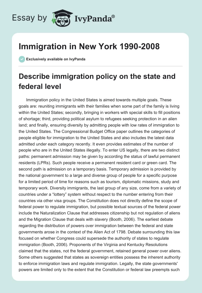 Immigration in New York 1990-2008. Page 1