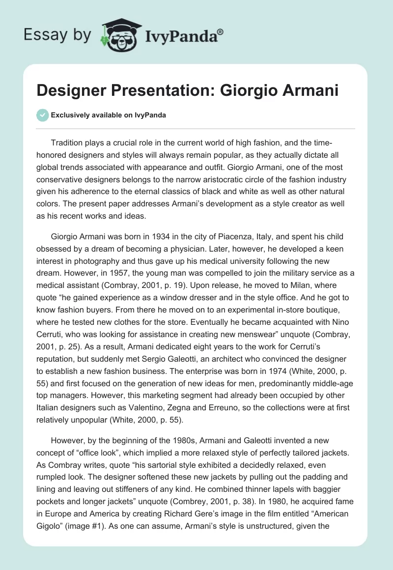 Designer Presentation: Giorgio Armani. Page 1