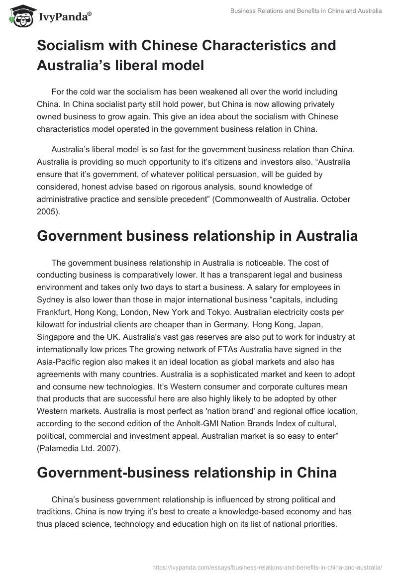 Business Relations and Benefits in China and Australia. Page 2