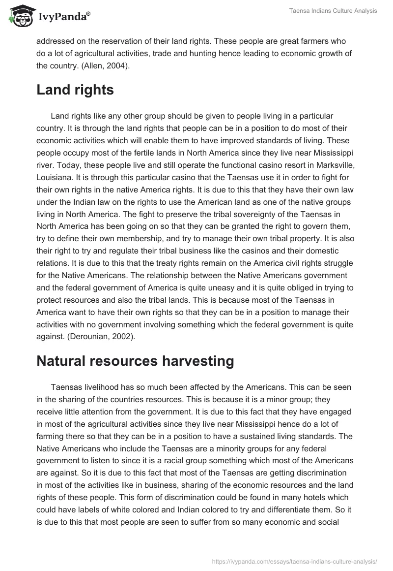 Taensa Indians Culture Analysis. Page 2