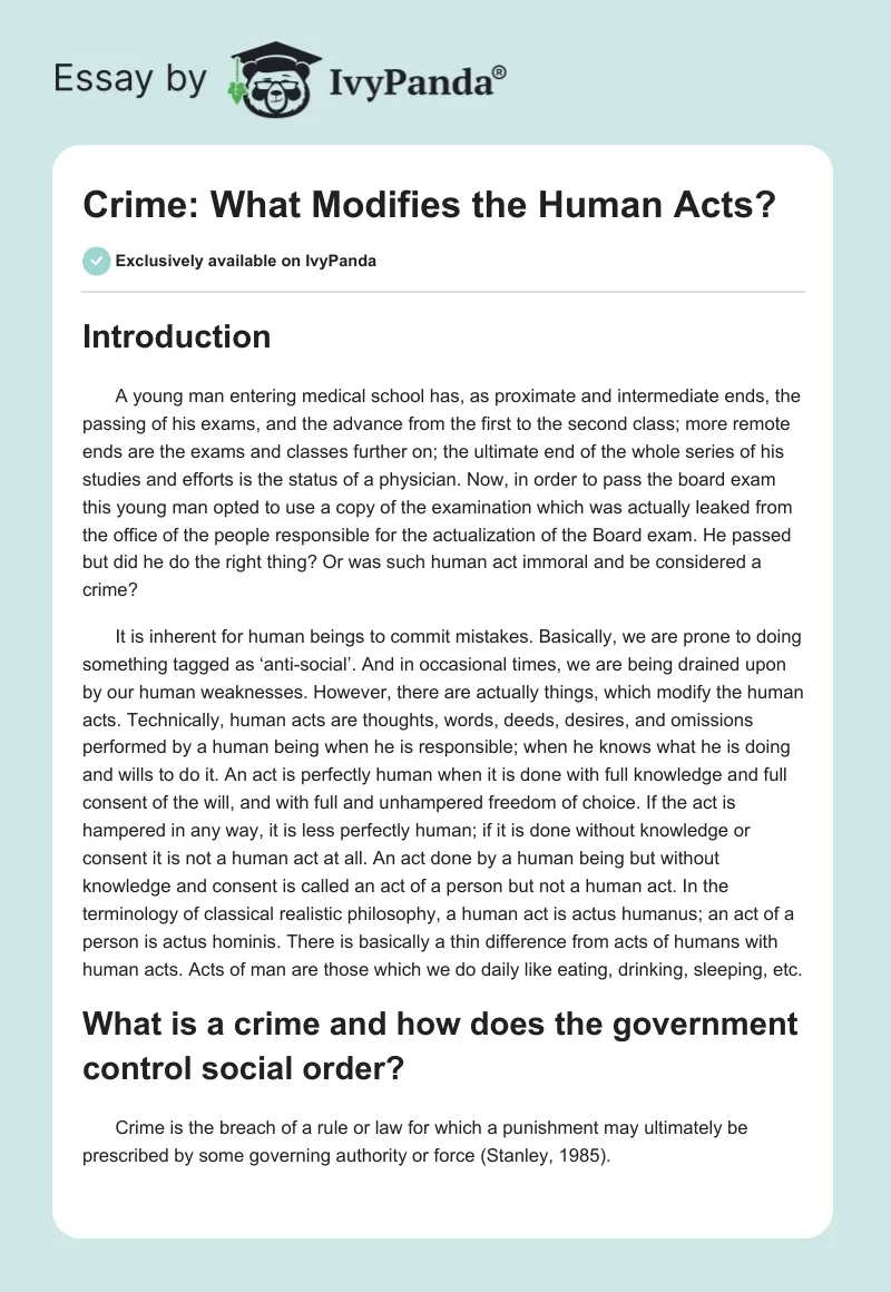 Crime: What Modifies the Human Acts?. Page 1