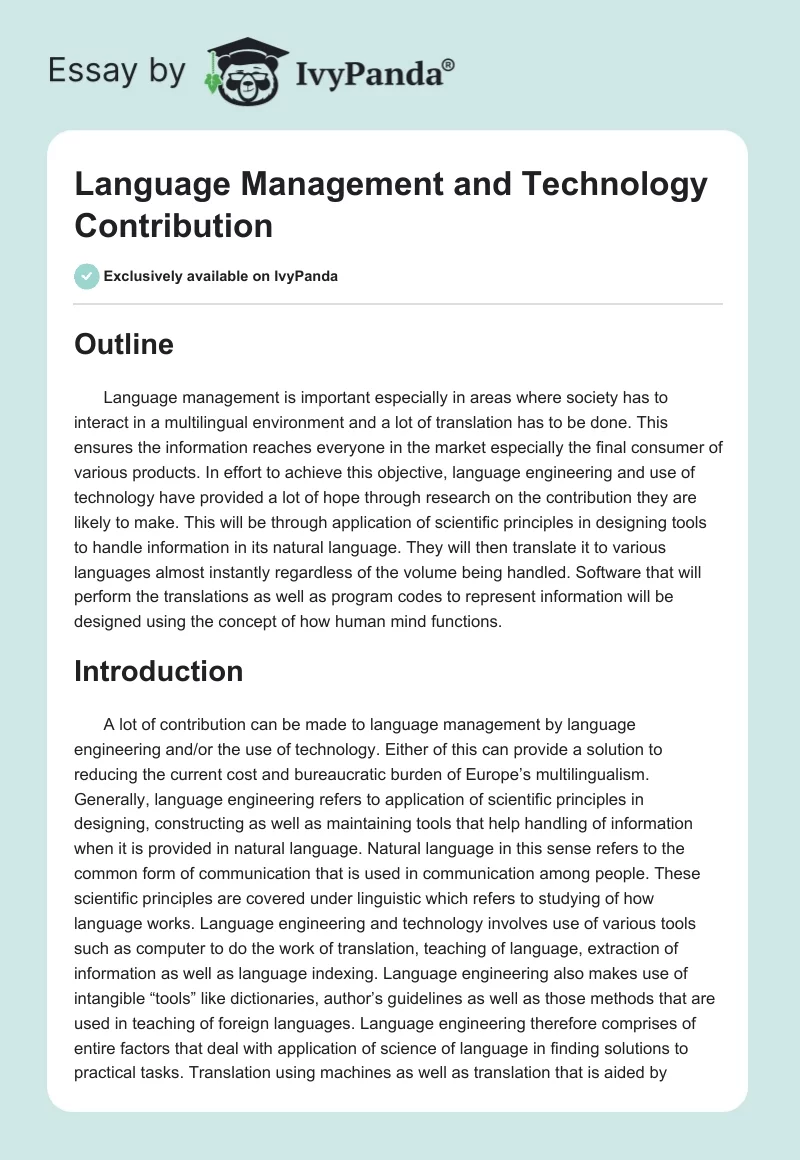 Language Management and Technology Contribution. Page 1