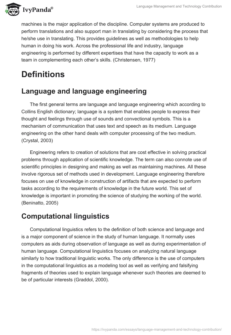 Language Management and Technology Contribution. Page 2