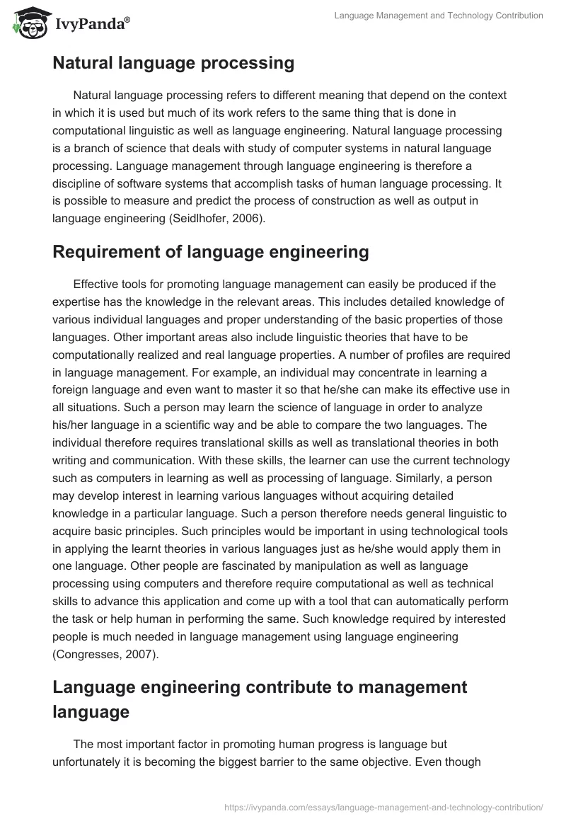 Language Management and Technology Contribution. Page 3