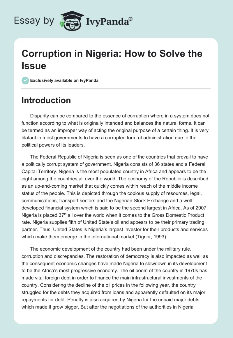Corruption in Nigeria: How to Solve the Issue. Page 1