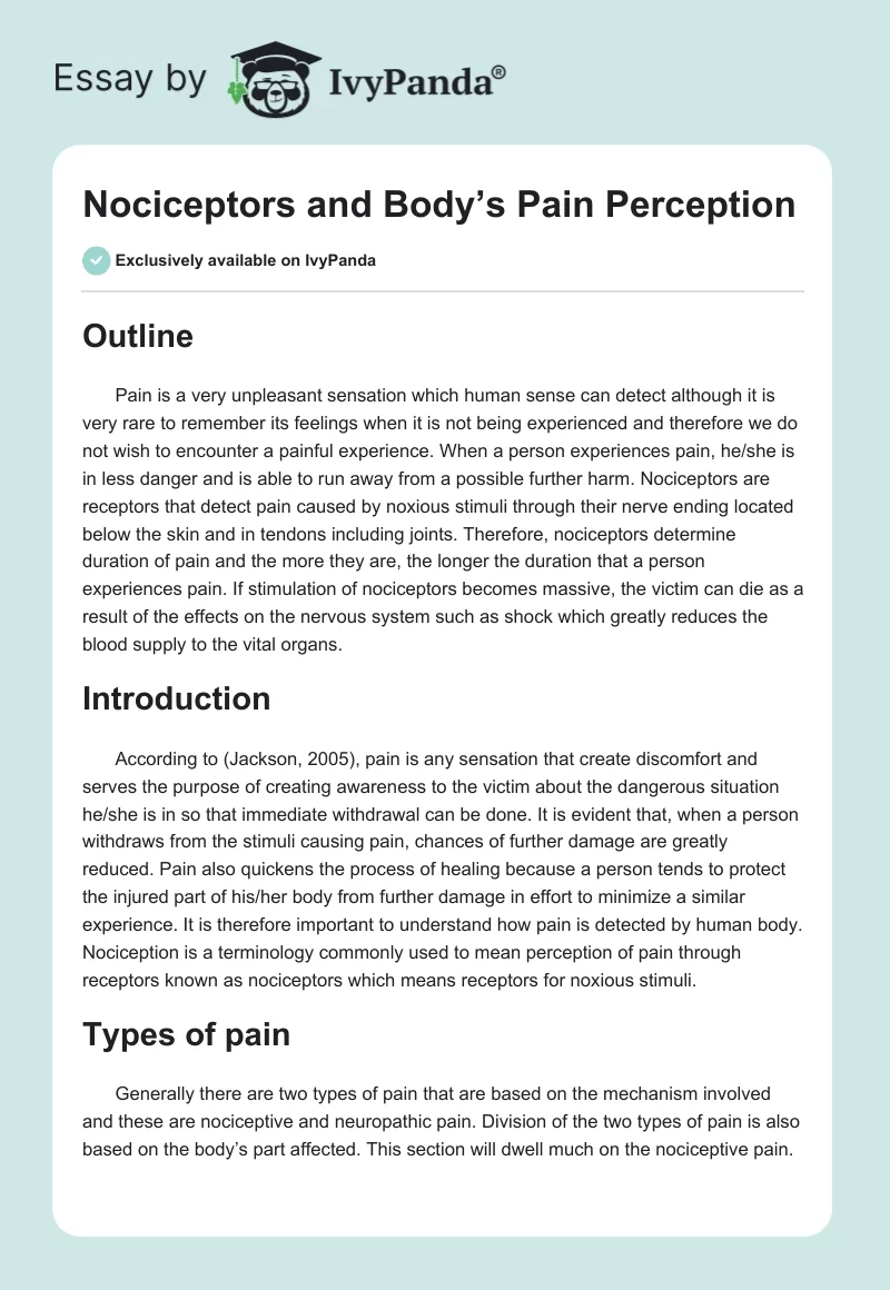 Nociceptors and Body’s Pain Perception. Page 1
