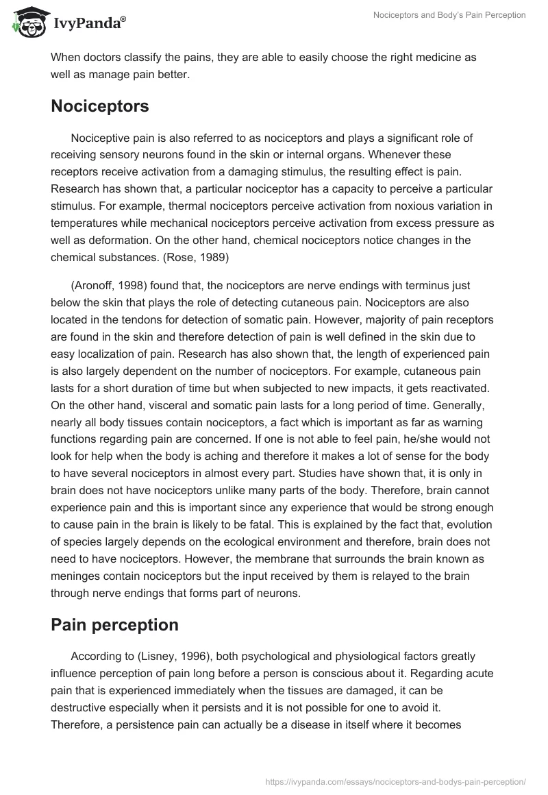 Nociceptors and Body’s Pain Perception. Page 2
