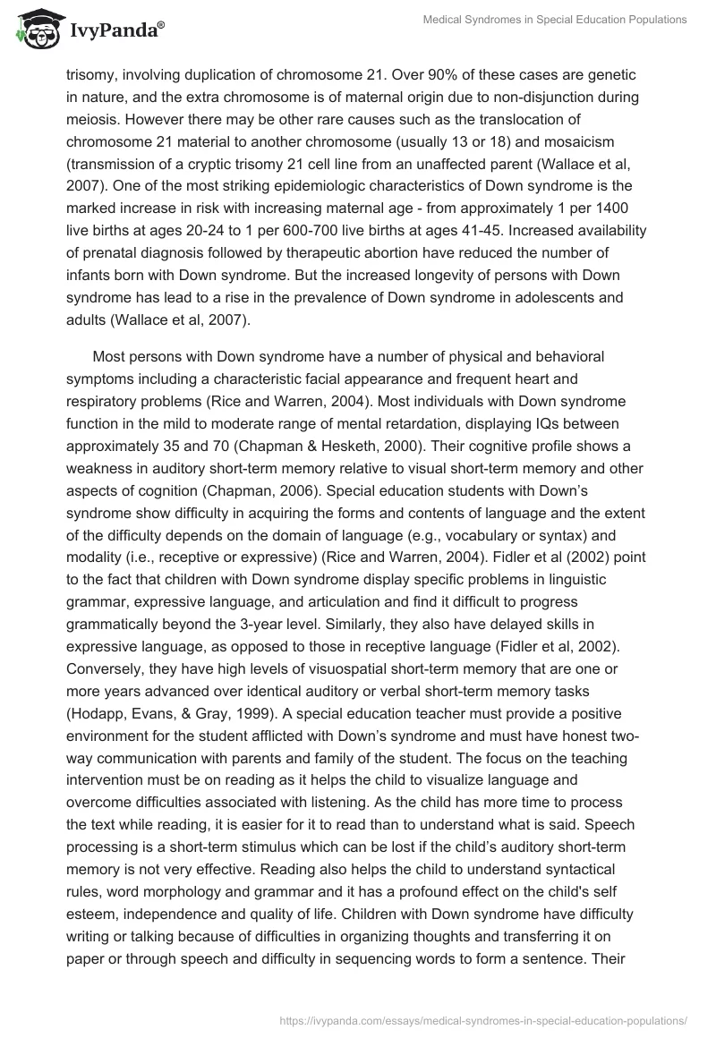 Medical Syndromes in Special Education Populations. Page 2