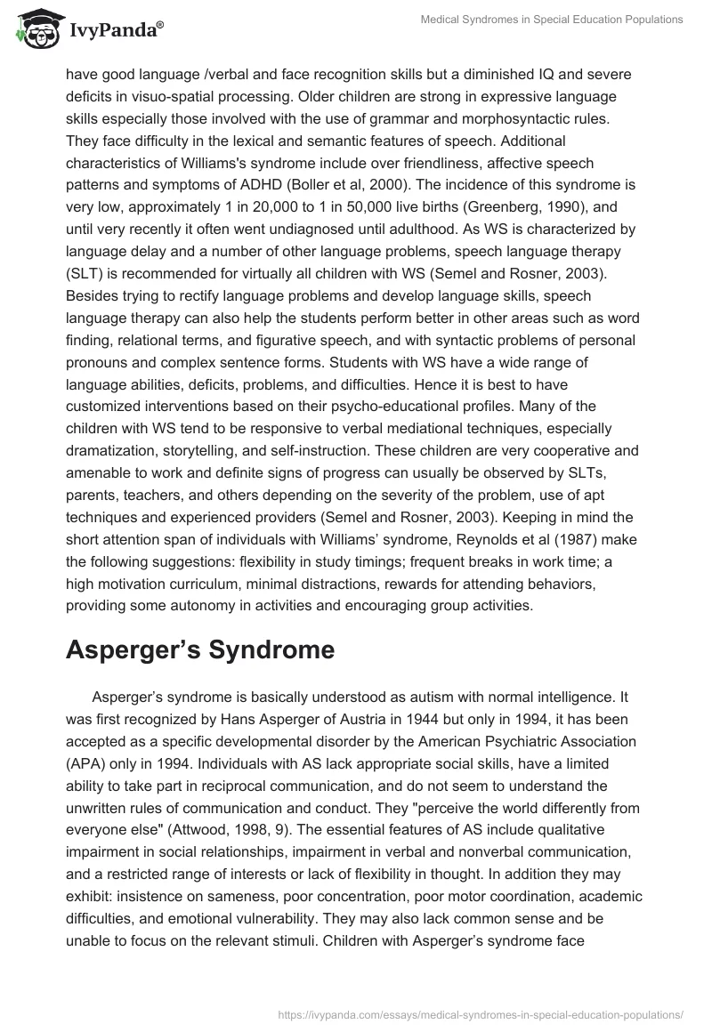 Medical Syndromes in Special Education Populations. Page 5