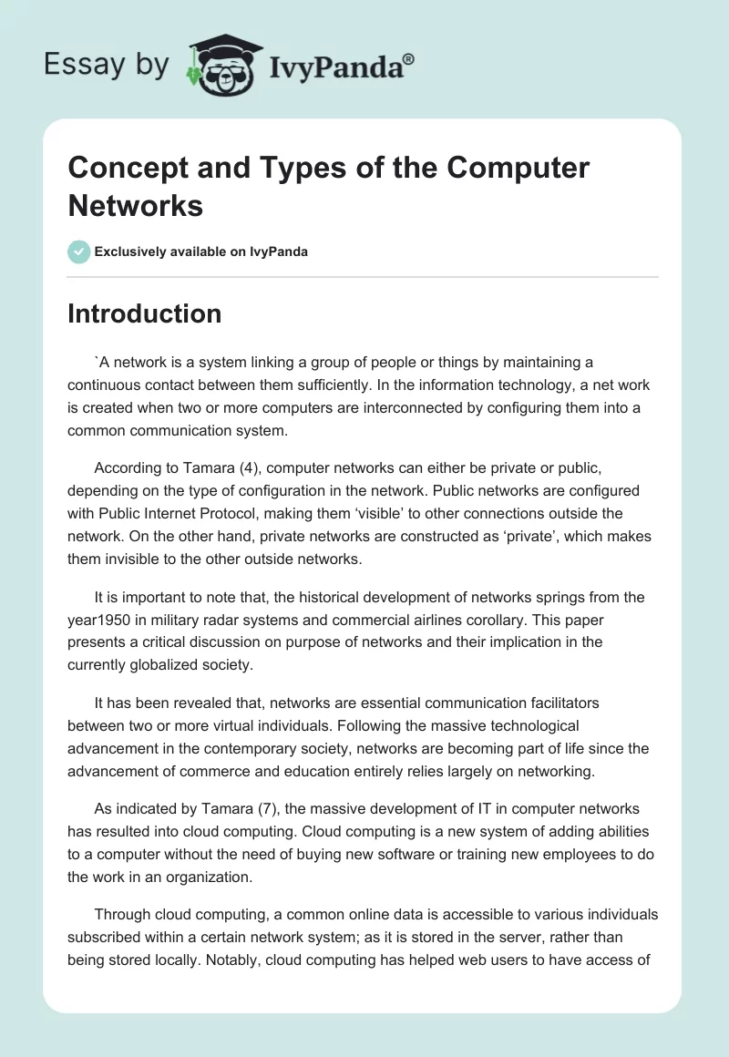 Concept and Types of the Computer Networks. Page 1
