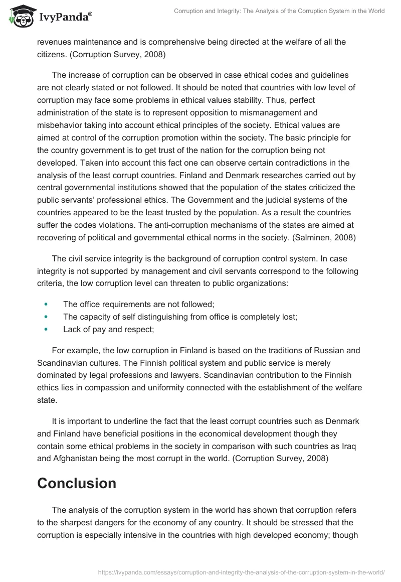 Corruption and Integrity: The Analysis of the Corruption System in the World. Page 4