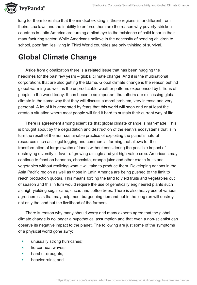 Starbucks: Corporate Social Responsibility and Global Climate Change. Page 4