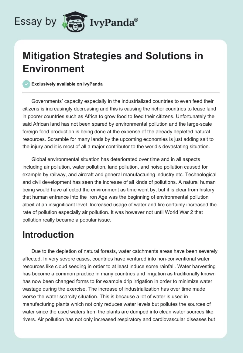 Mitigation Strategies and Solutions in Environment. Page 1