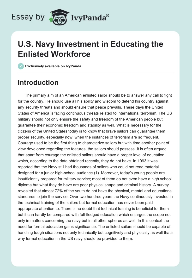 U.S. Navy Investment in Educating the Enlisted Workforce. Page 1