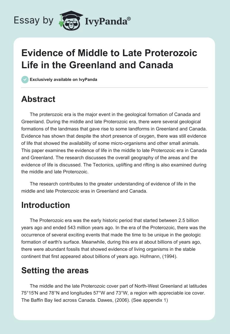 Evidence of Middle to Late Proterozoic Life in the Greenland and Canada. Page 1