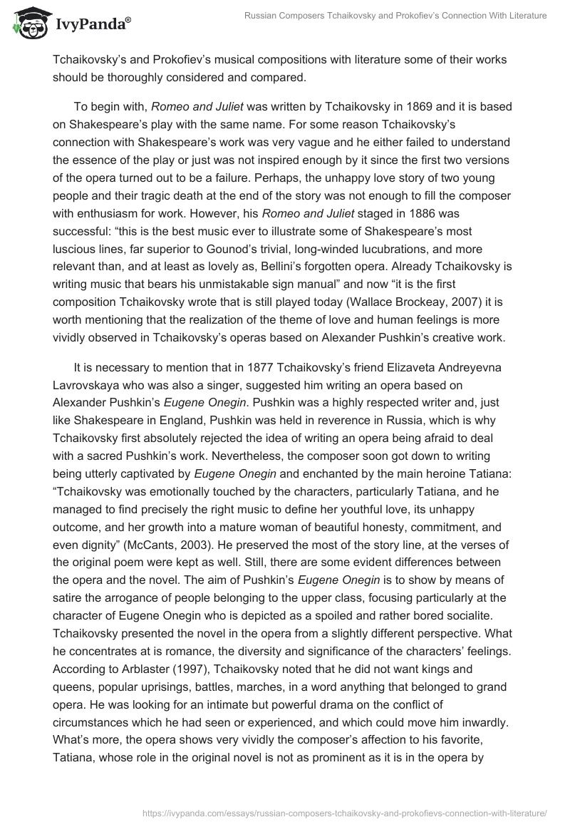 Russian Composers Tchaikovsky and Prokofiev’s Connection With Literature. Page 2