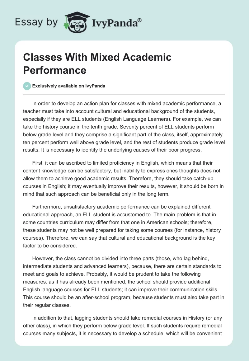 Classes With Mixed Academic Performance. Page 1