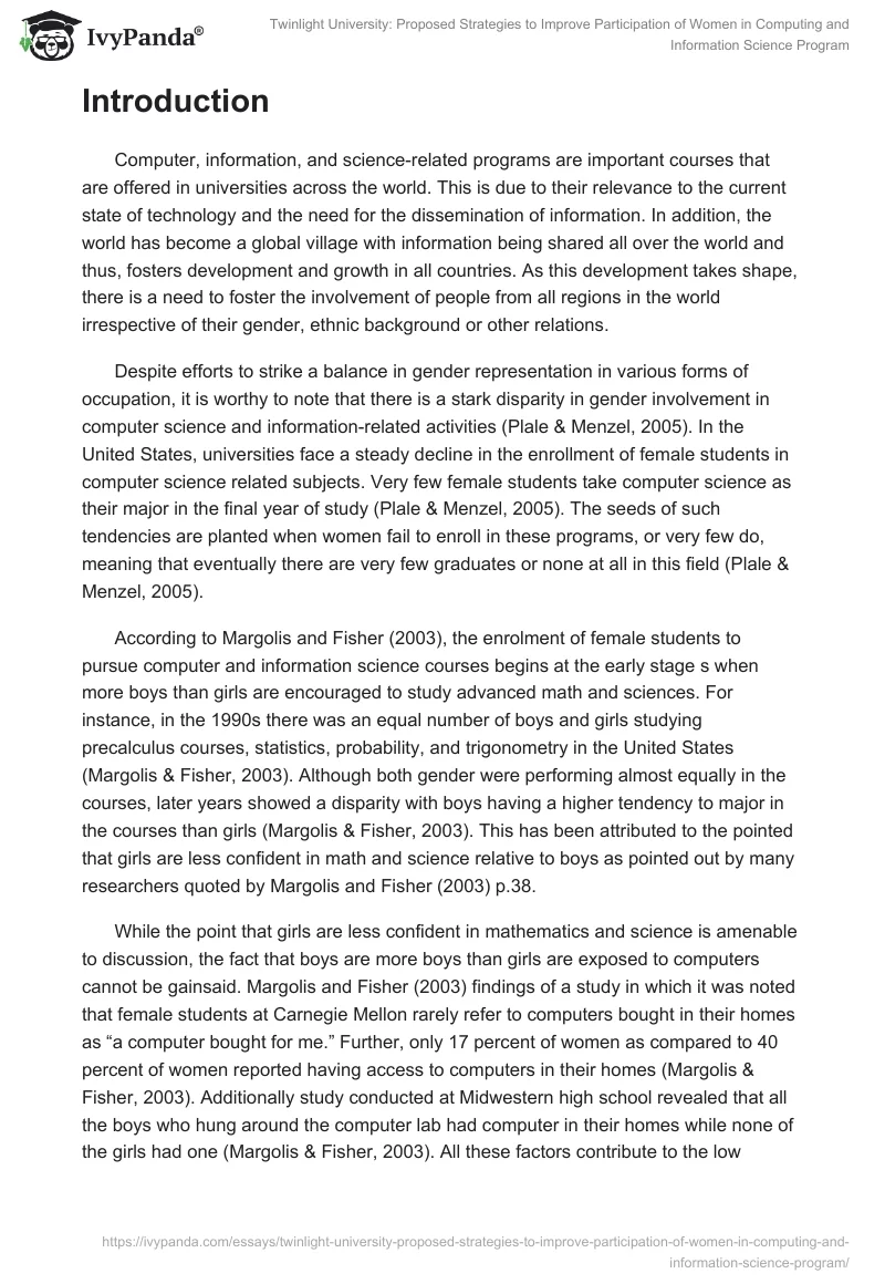 Twinlight University: Proposed Strategies to Improve Participation of Women in Computing and Information Science Program. Page 2