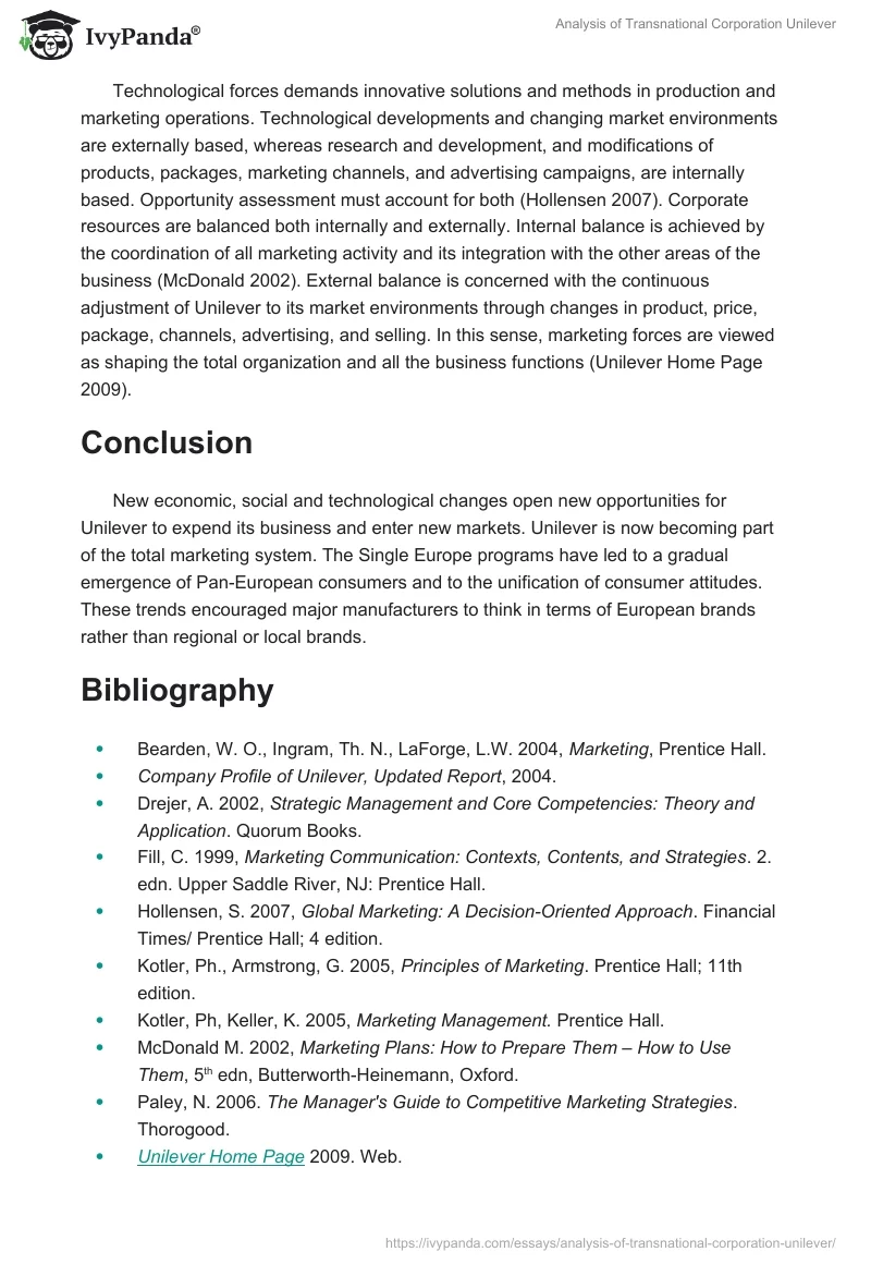 Analysis of Transnational Corporation Unilever. Page 5