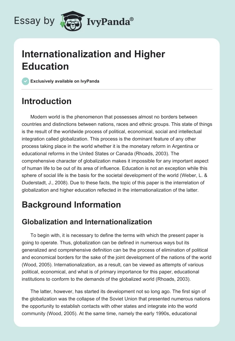 Internationalization and Higher Education. Page 1