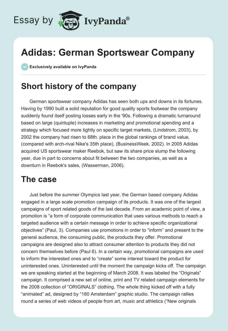 Adidas: German Sportswear Company. Page 1