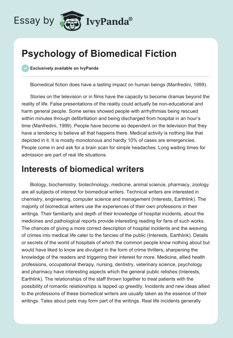 Psychology of Biomedical Fiction. Page 1
