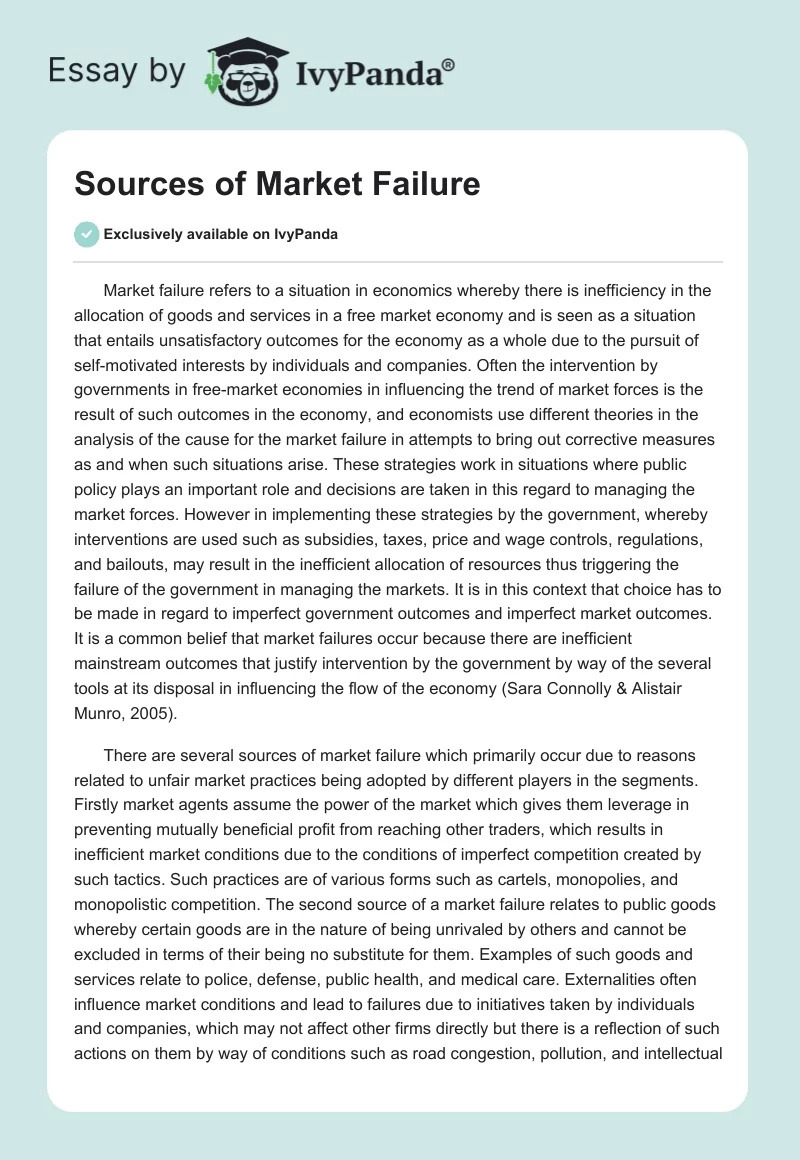 Sources of Market Failure. Page 1