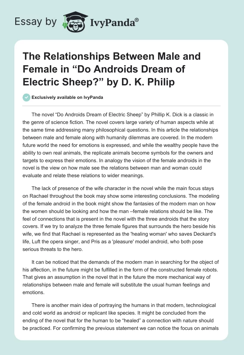The Relationships Between Male and Female in “Do Androids Dream of Electric Sheep?” by D. K. Philip. Page 1