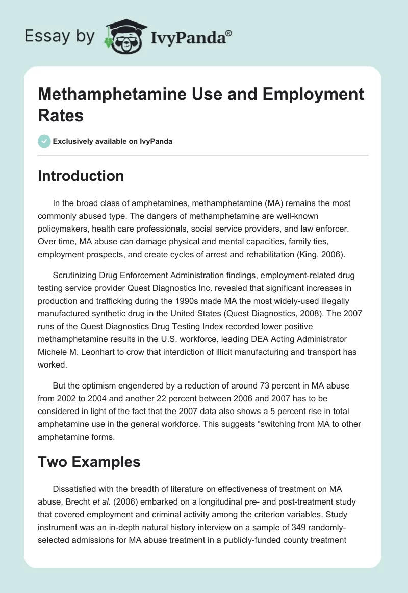 Methamphetamine Use and Employment Rates. Page 1