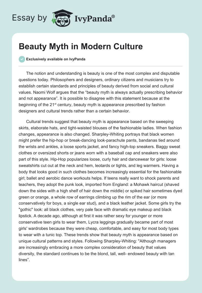 Beauty Myth in Modern Culture. Page 1