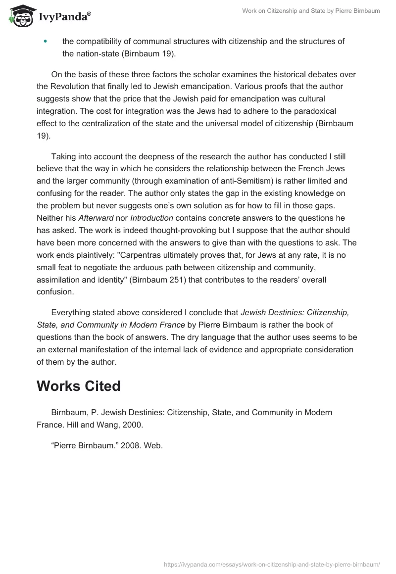 Work on Citizenship and State by Pierre Birnbaum. Page 3