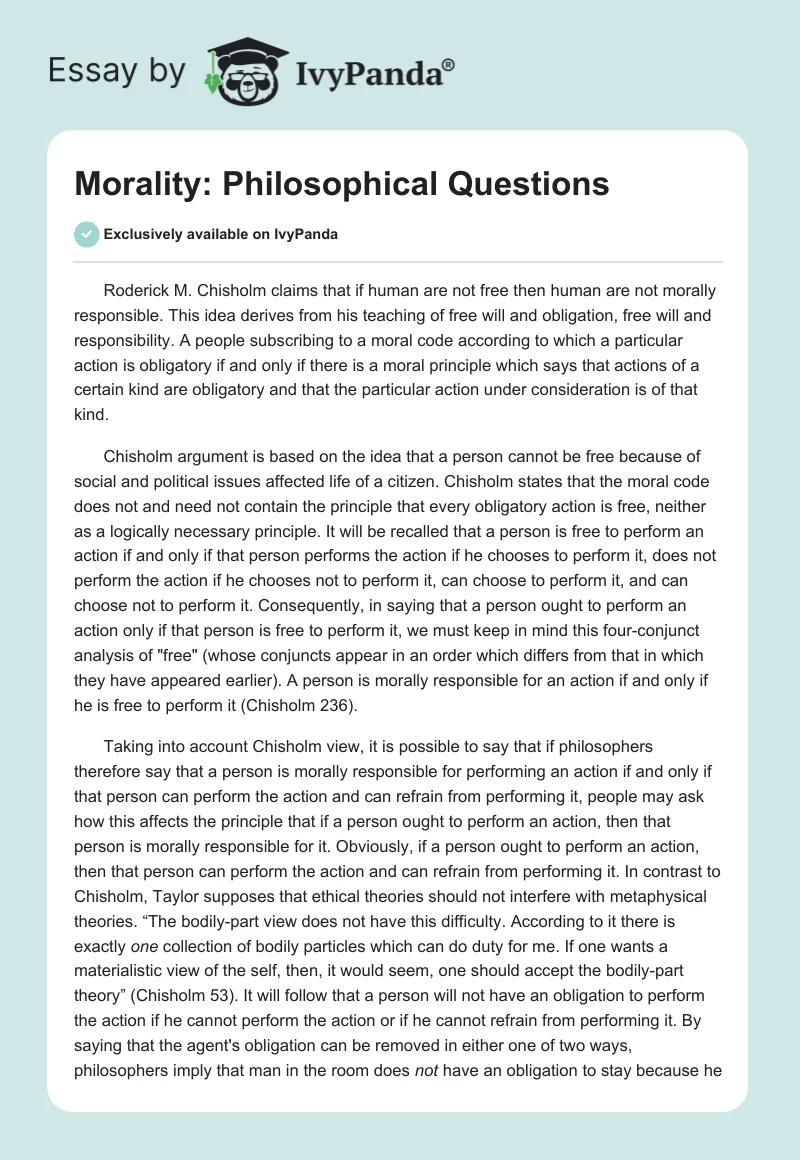 Morality: Philosophical Questions. Page 1
