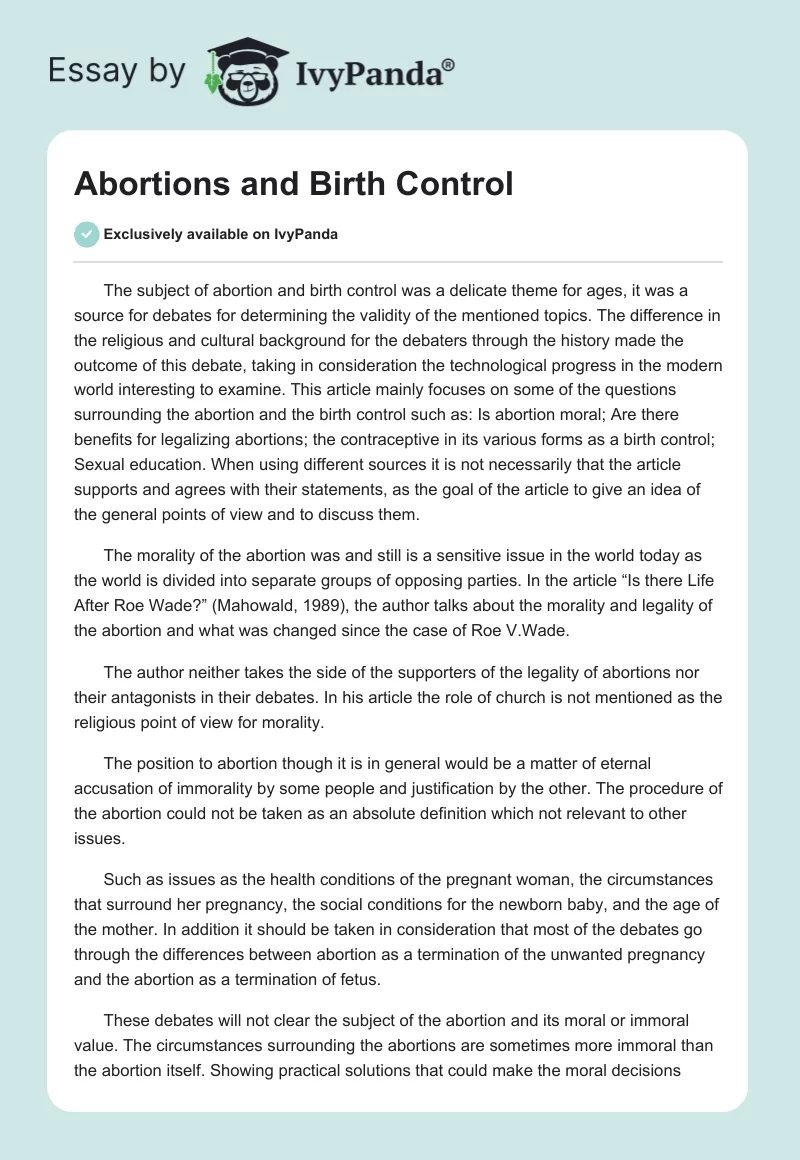 Abortions and Birth Control. Page 1